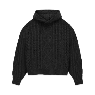 FEAR OF GOD ESSENTIALS Cable Knit Hoodie "Jet Black"