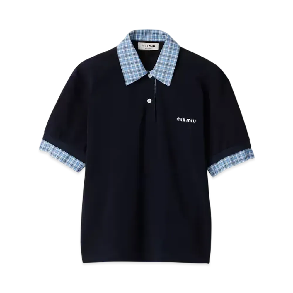 MIUMIU Women's Pique and Poplin Polo Shirt "Navy"