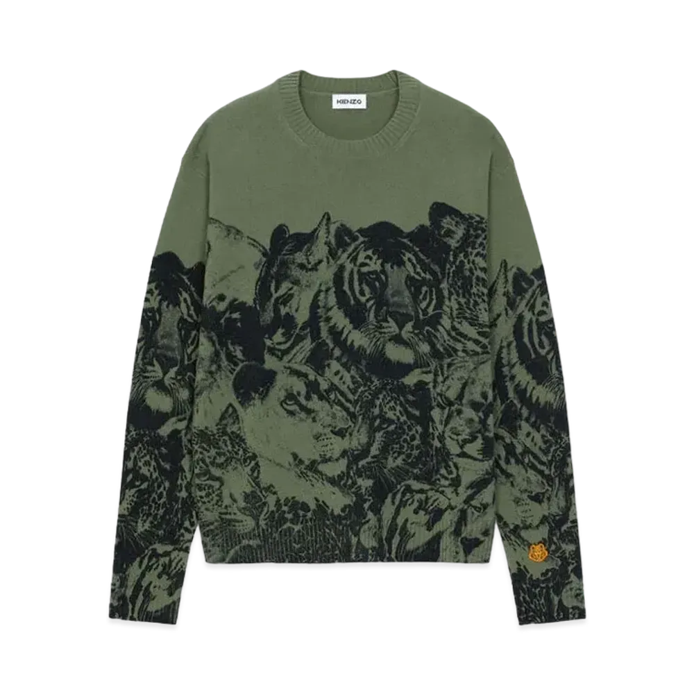 KENZO Wool loose sweater 'Wildtigers' "Lime Tea"