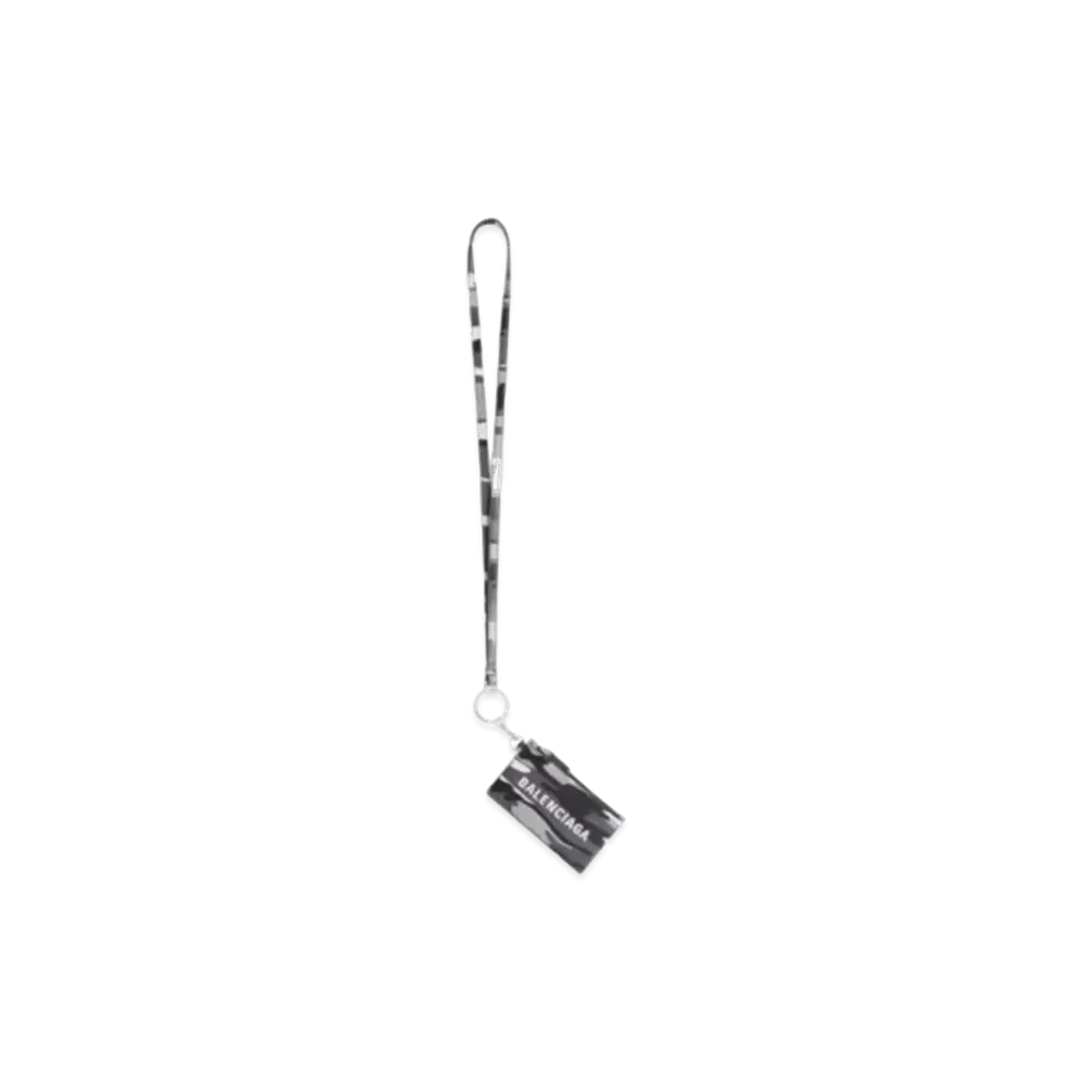 BALENCIAGA Cash Key Ring Card Case Camouflage Print "Gray"