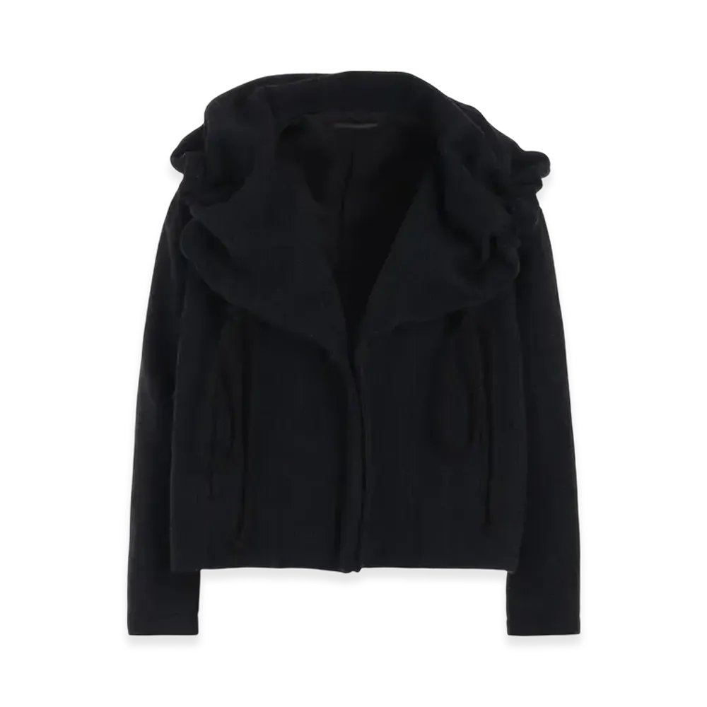 Yohji Yamamoto Wool Plaid Pattern Gathered Jackets "Black"