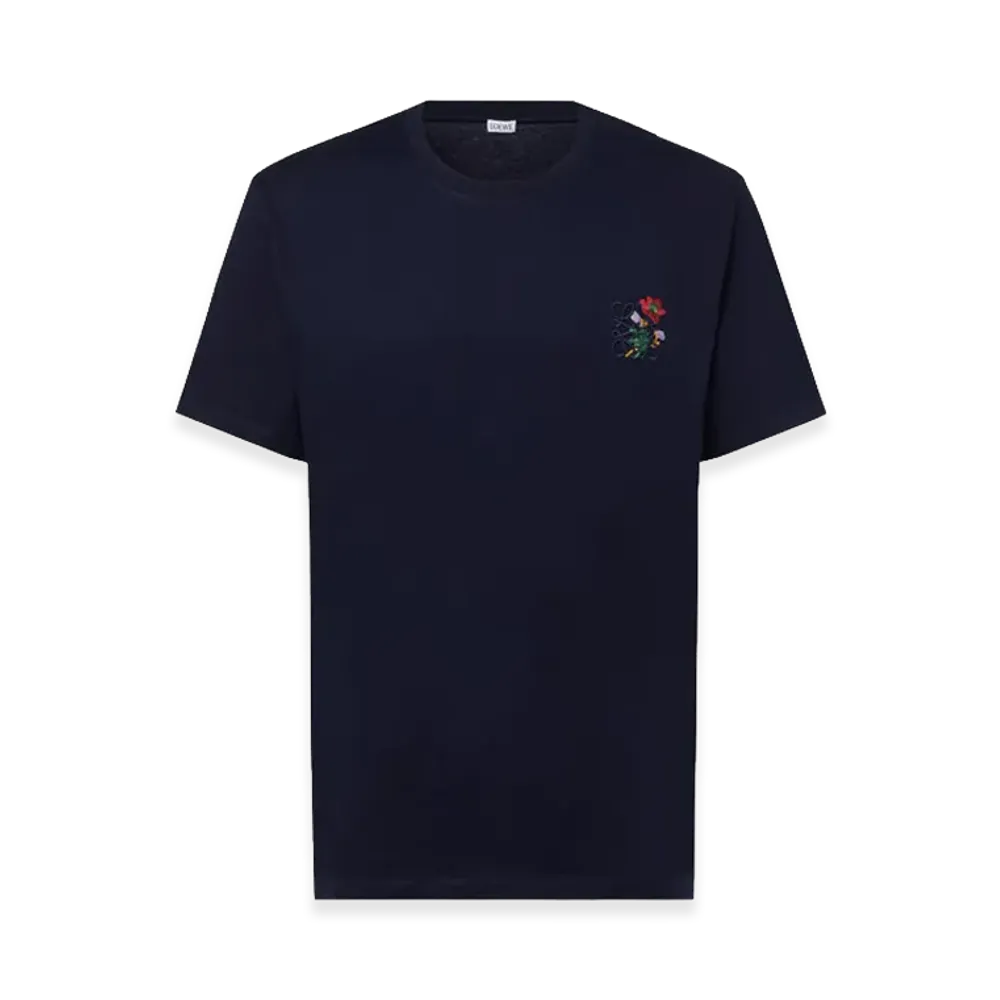 LOEWE Anagram Floral Cotton T-Shirt "Navy"