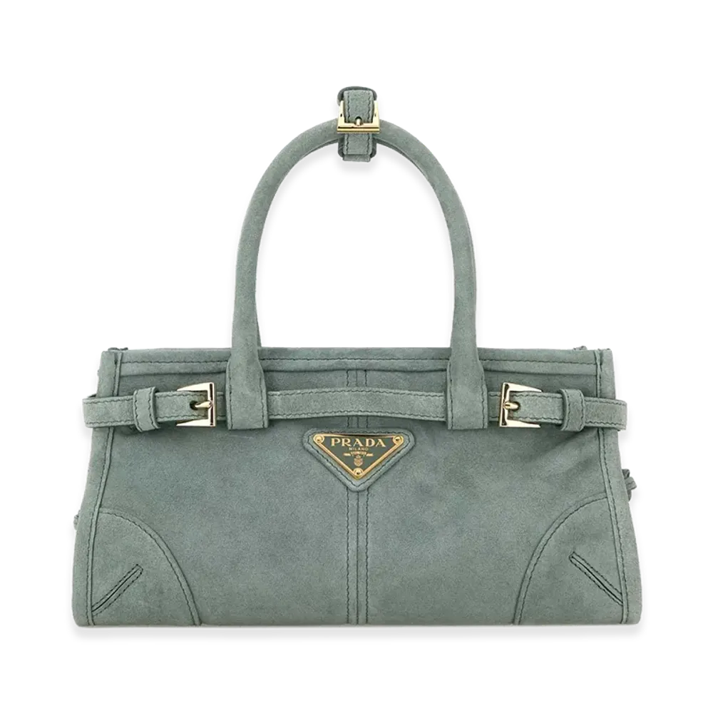 PRADA Women's Suede Mini Bonnie Handbag "Sea Green"