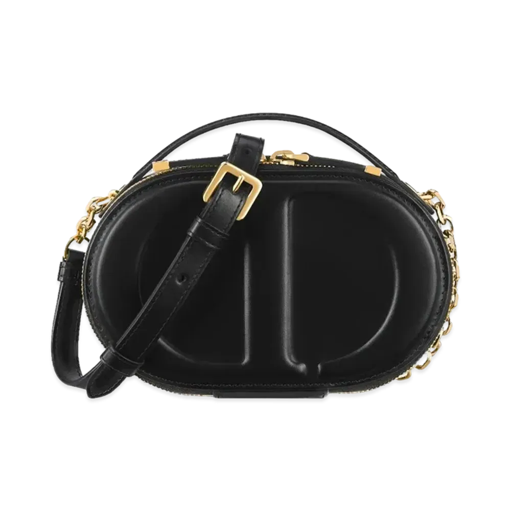 Dior CD Signature Oval Camera Bag Black Calfskin Embossed "Black"