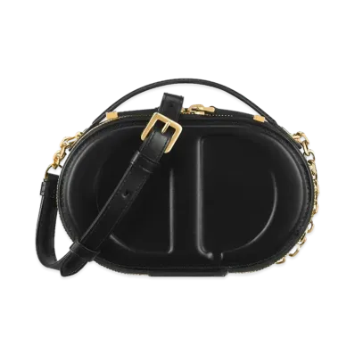 Dior CD Signature Oval Camera Bag Black Calfskin Embossed "Black"