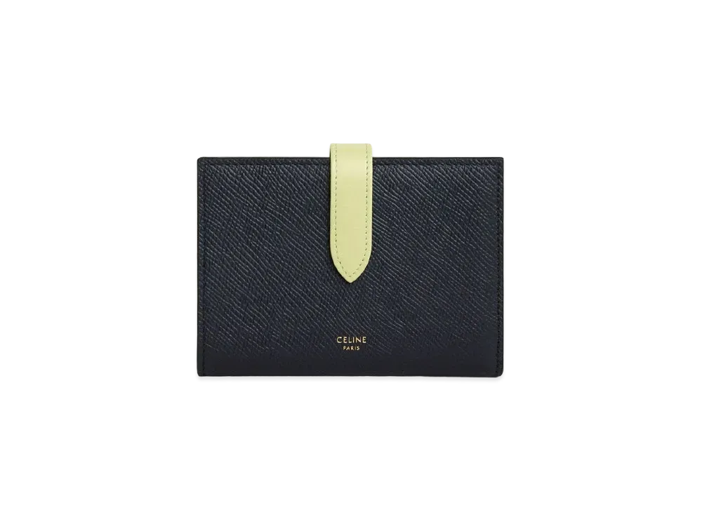 CELINE Medium Strap Wallet In Bicolour Grained Calfskin "Dark Navy/Light Jade"