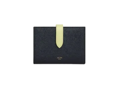 CELINE Medium Strap Wallet In Bicolour Grained Calfskin "Dark Navy/Light Jade"