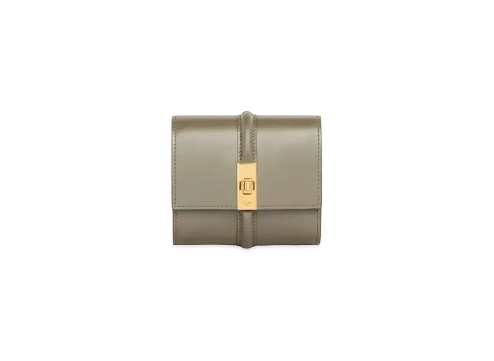 CELINE Small Trifold Wallet In Shiny Calfskin "Army Green"