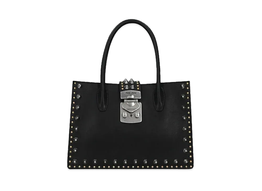 Madras Leather Handbag With MIU MIU Studs "Black"
