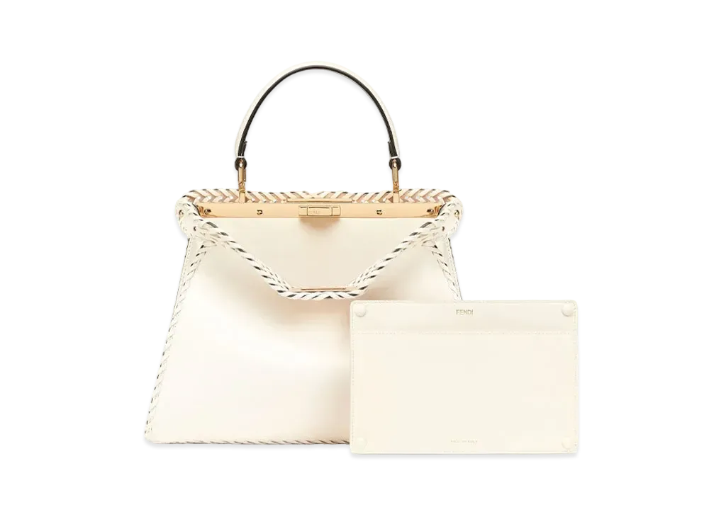 FENDI Peekaboo I See U Medium Leather Bag Decoration Stitch "White"