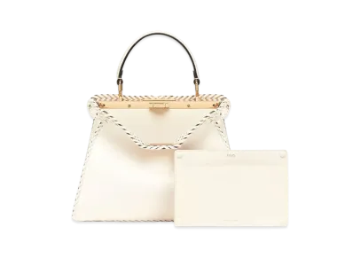 FENDI Peekaboo I See U Medium Leather Bag Decoration Stitch "White"