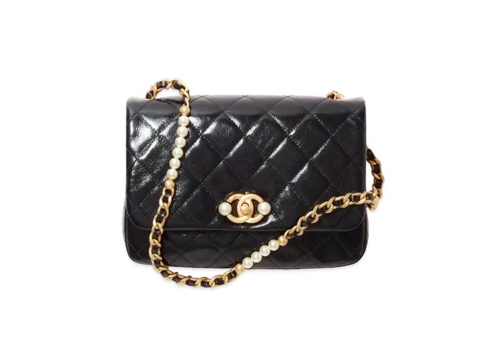 CHANEL Small Flap Bag Calfskin & Costume Pearl "Black"