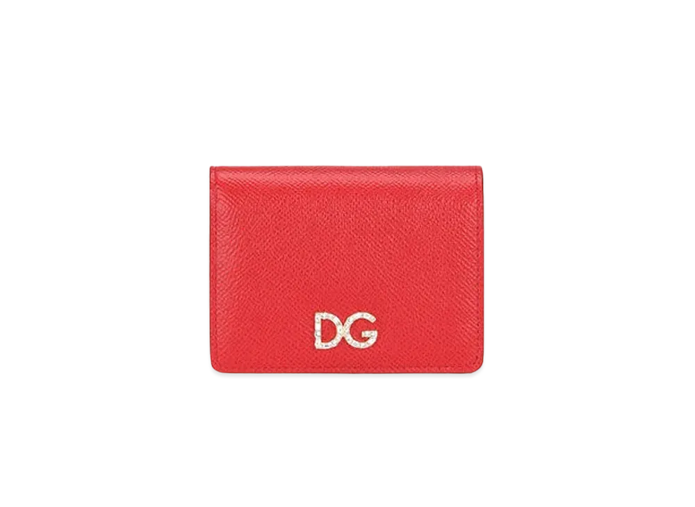 Dolce&Gabbana Continental Wallet Small Dauphine Calfskin DG Rhinestone "Red"