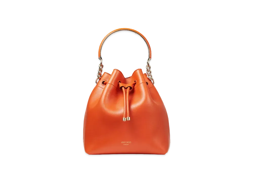 JIMMY CHOO BON BON BUCKET Curf Leather Bucket Bag "Amber Orange"
