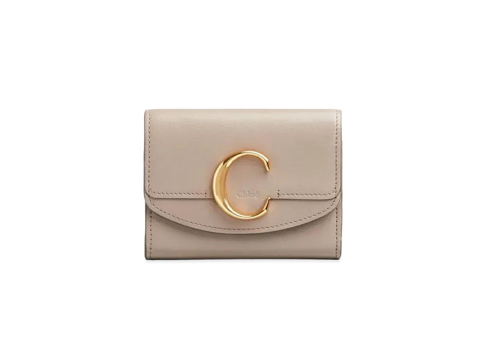 Chloe Chloe C Small Tri Fold Wallet In Shiny Calfskin "Motty Grey"