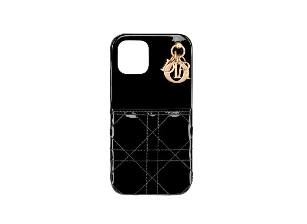 ディオール レディ ディオール アイフォーン 12 Proケース カナージュ パテントカーフスキン "ブラック" S0946OVRB_M900
