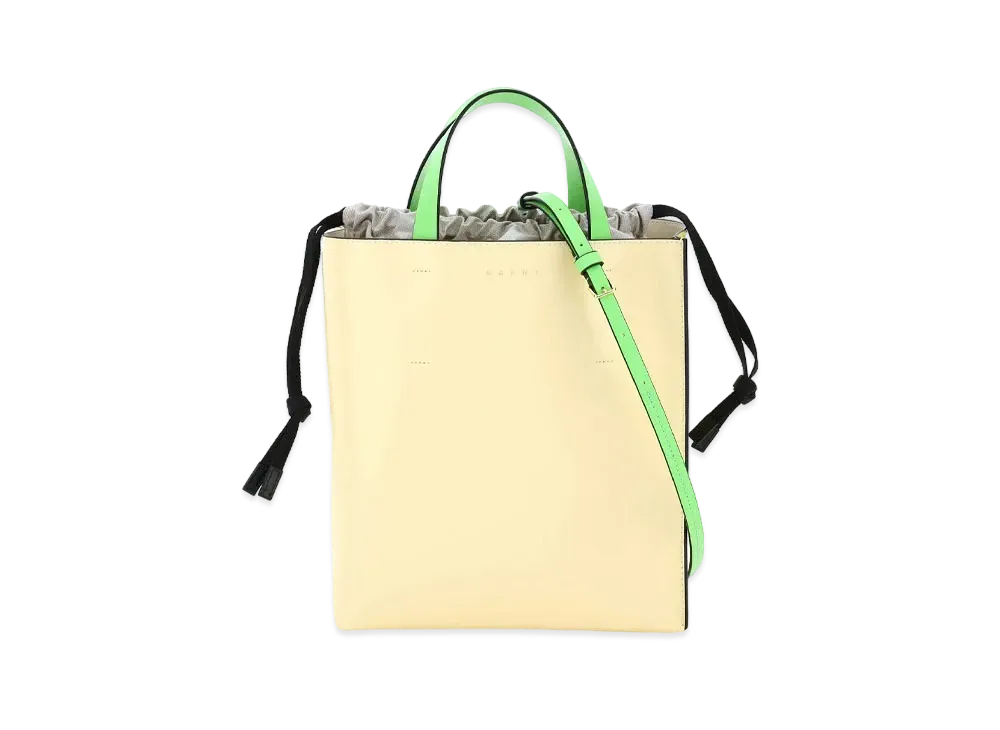 Marni Tone On Tone Yellow Orange Saffiano And Polished Leather MUSEO Bag "Vanilla/Light Topaz/Fluorin"