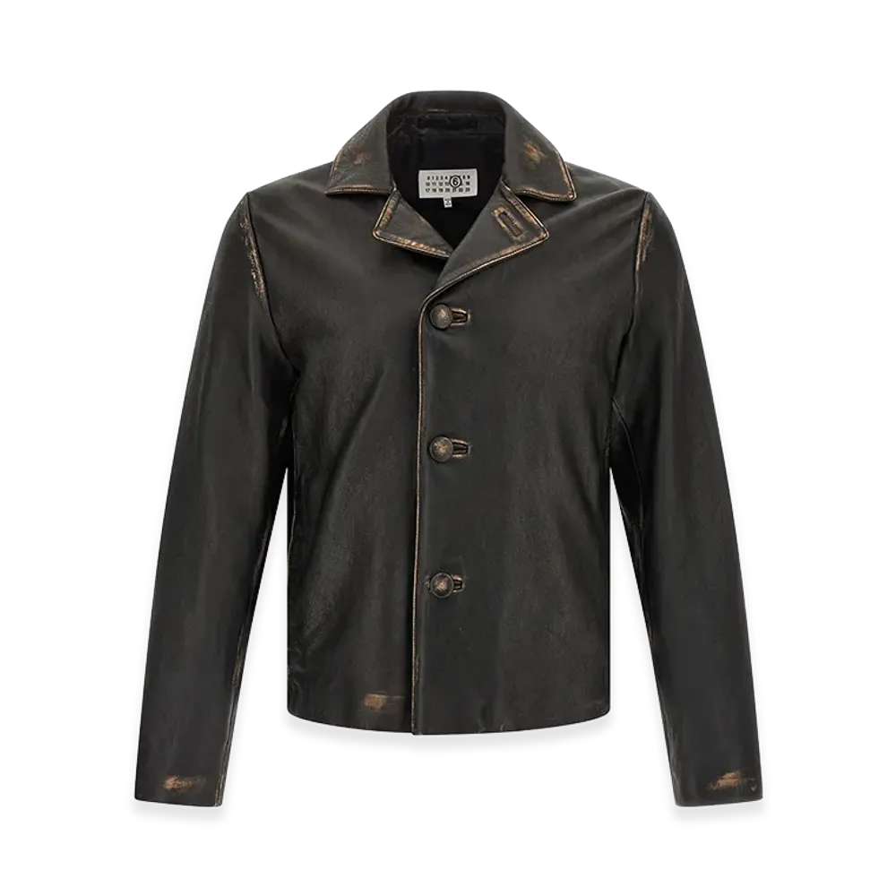 MM6 Maison Margiela Antiqued Leather Jacket "Black"