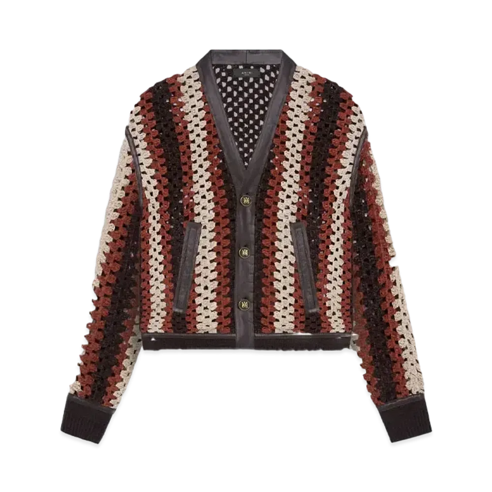 AMIRI Crochet Knit Leather Cardigan "Shaved Chocolate"