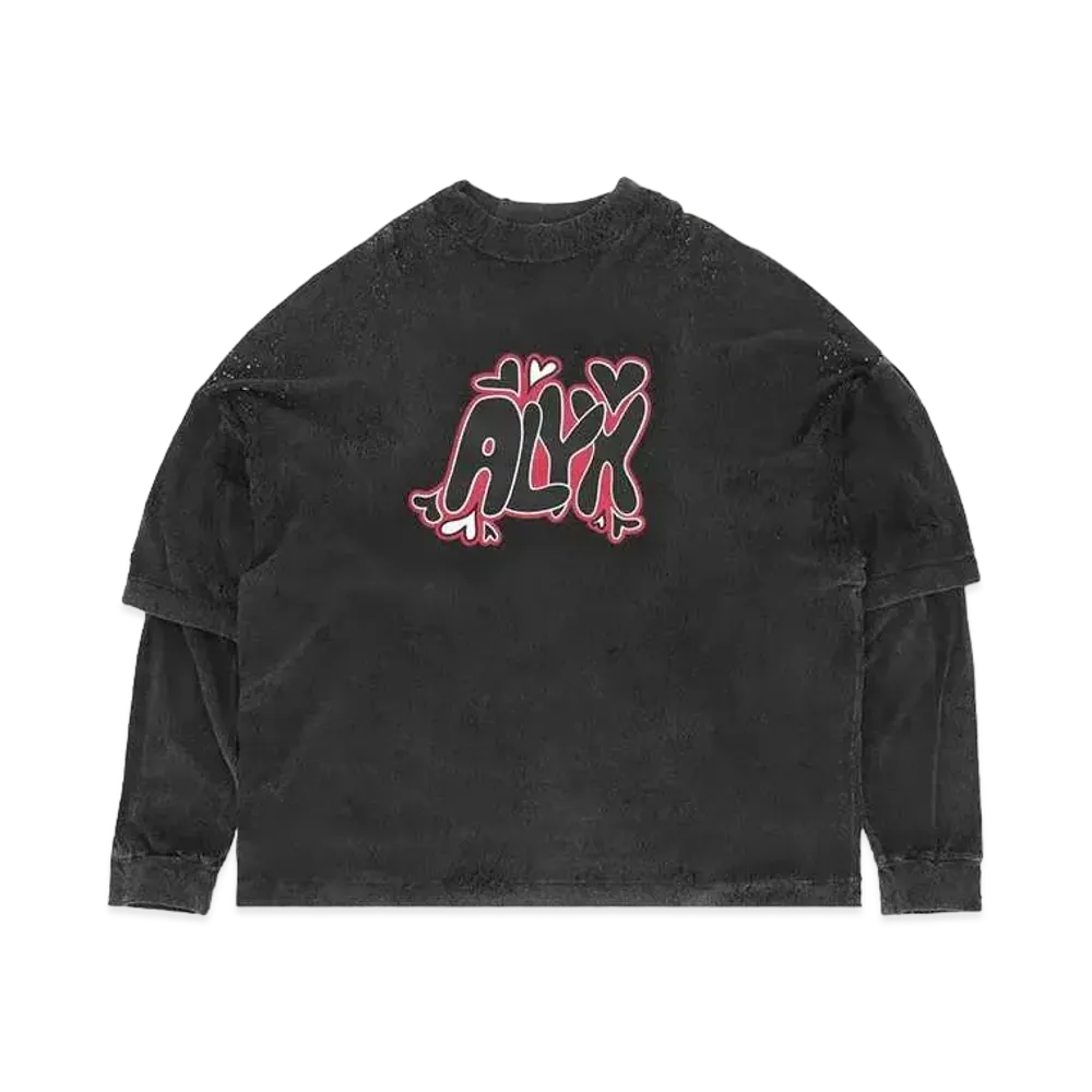 1017 ALYX 9SM Double Sleeve Needle Punch Graphic T-shirt "Washed Black"