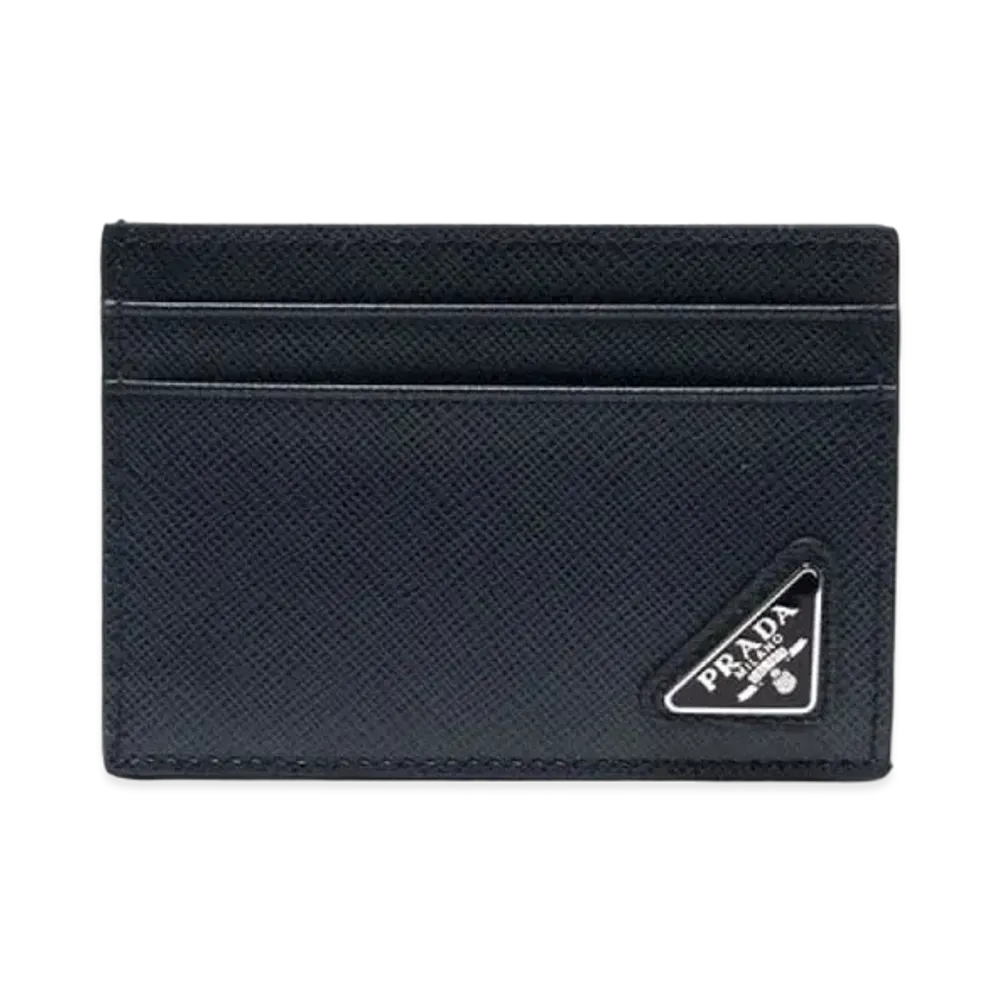 PRADA Saffiano Leather Money Clip Card Holder "Baltic Blue"