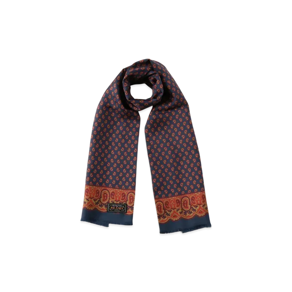 BEAMS Silk Stole Geometric Print "Navy"
