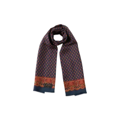 BEAMS Silk Stole Geometric Print "Navy"