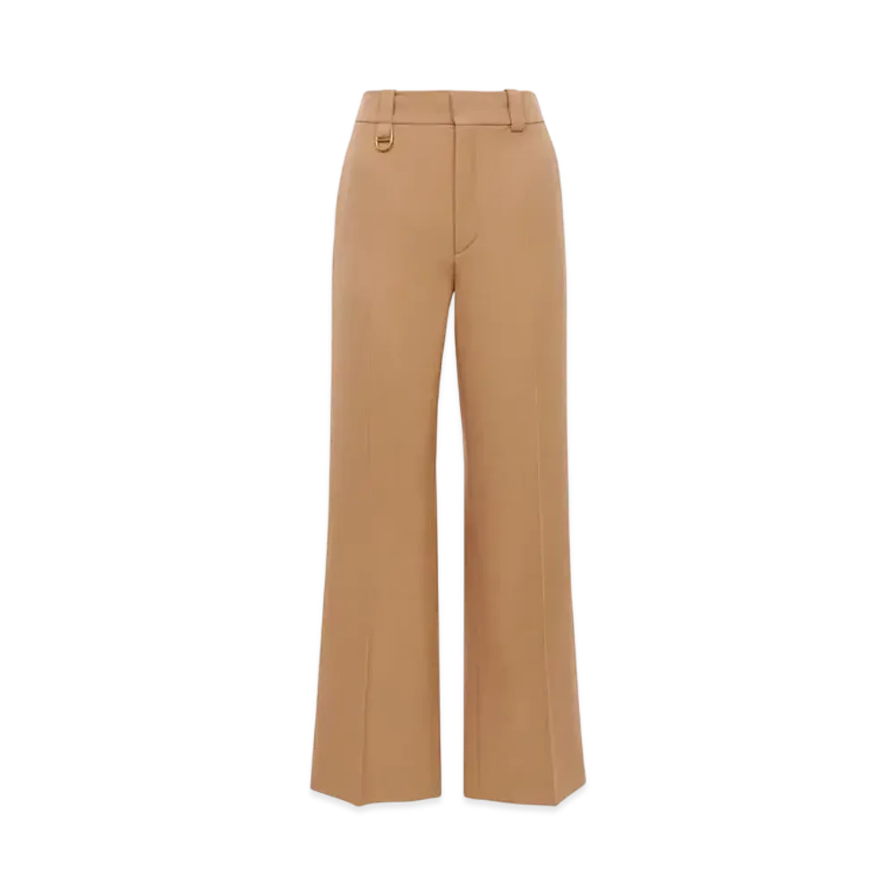 Chloe Cropped Tailored Pants In Wool Grain De Poudre "Coconut Brown"