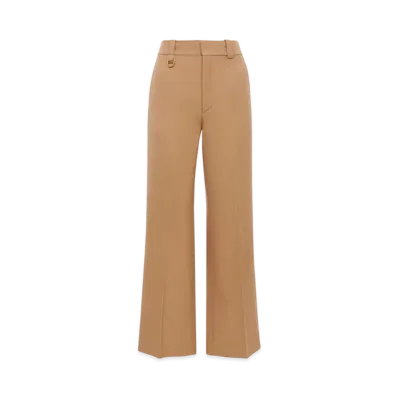 Chloe Cropped Tailored Pants In Wool Grain De Poudre "Coconut Brown"