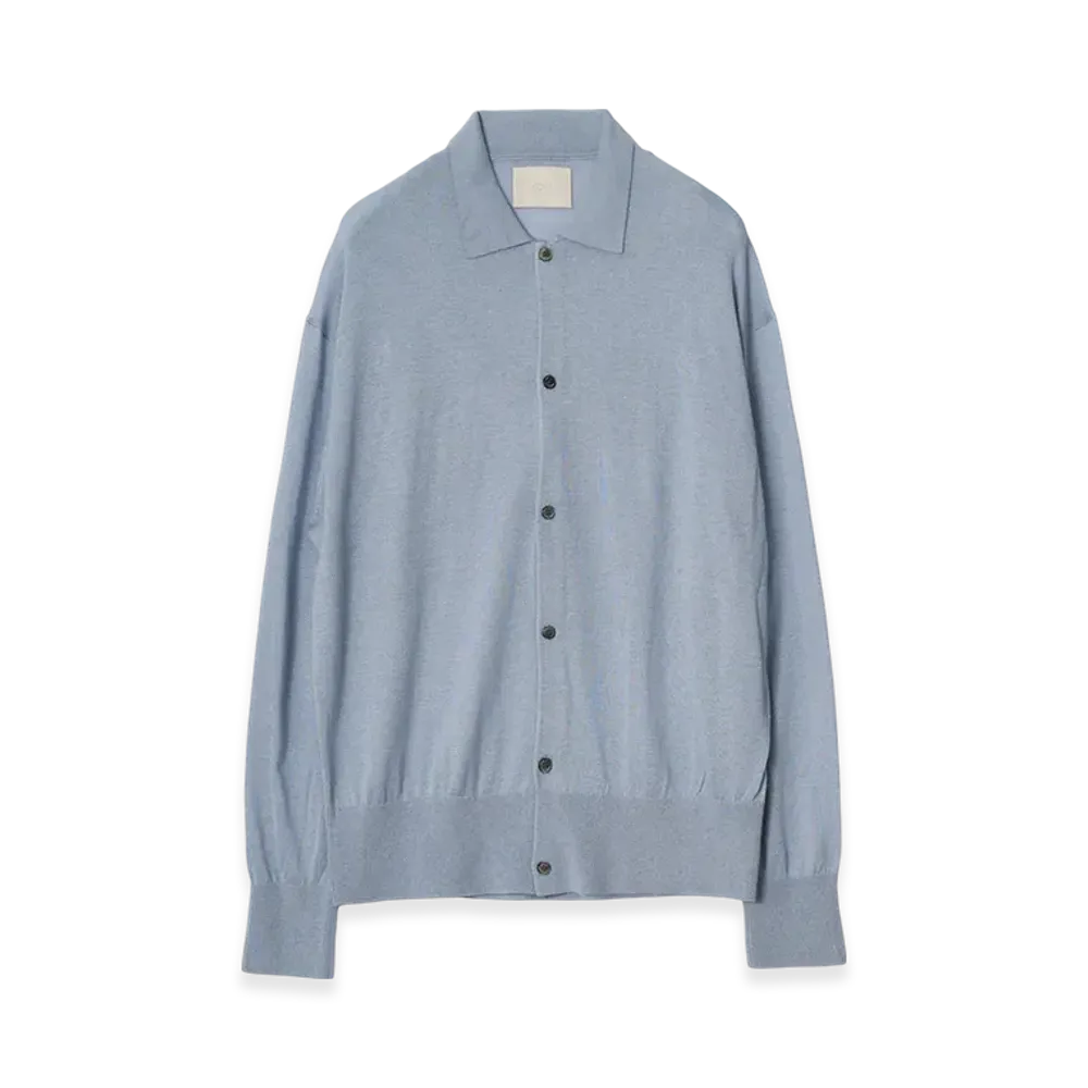 YOKE Silk Cashmere Sheer Shirt Cardigan "Blue"