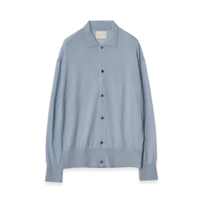 YOKE Silk Cashmere Sheer Shirt Cardigan "Blue"
