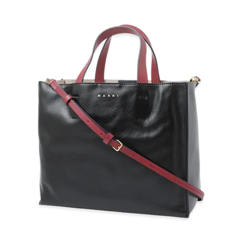MARNI 2Way Museo Soft Ew Small "Black/Mercury/Burgundy"