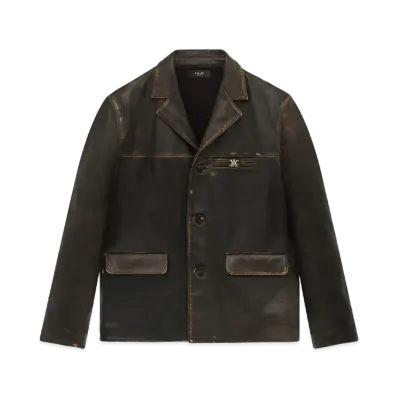 AMIRI Tumbled Leather Single Breasted Jacket "Dark Brown"
