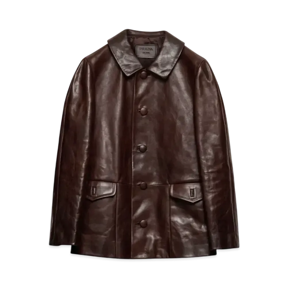 PRADA Men's Leather Blouson Jacket "Dark Brown"