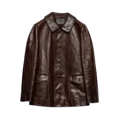 PRADA Men's Leather Blouson Jacket "Dark Brown"