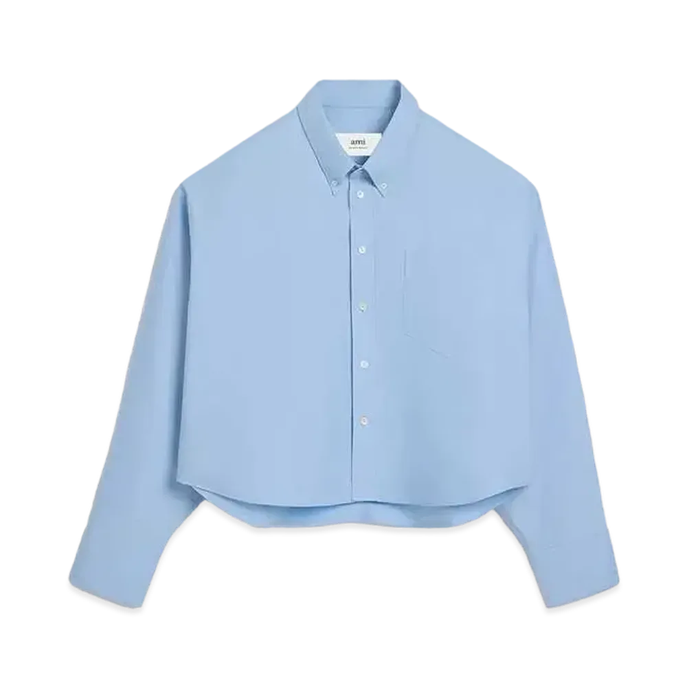 AMI PARIS Cotton Oxford AMI DE COEUR Cropped Shirt "Cashmere Blue "