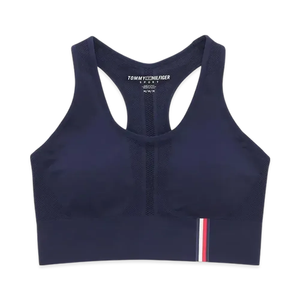 TOMMY HILFIGER Seamless Scoop Neck Logo Sport Bra "Navy"