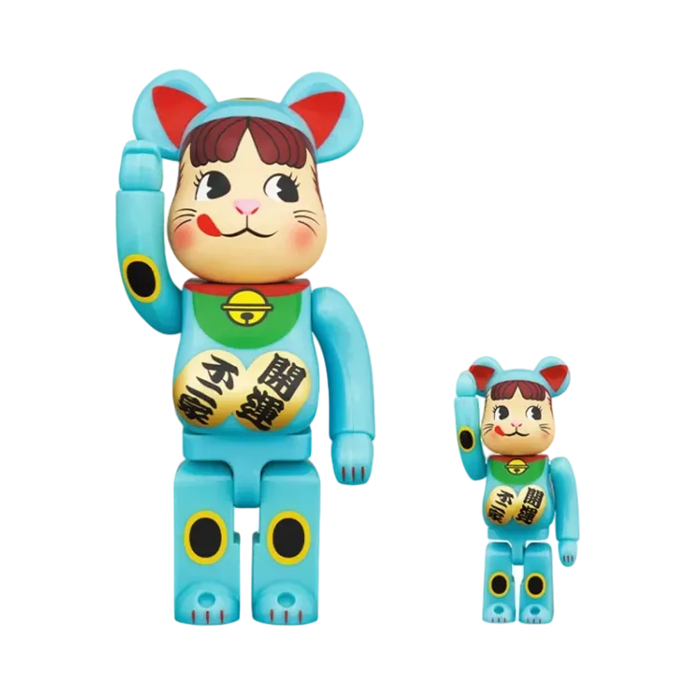 Bearbrick Maneki Neko Peko-chan Blue Glow 100% & 400%