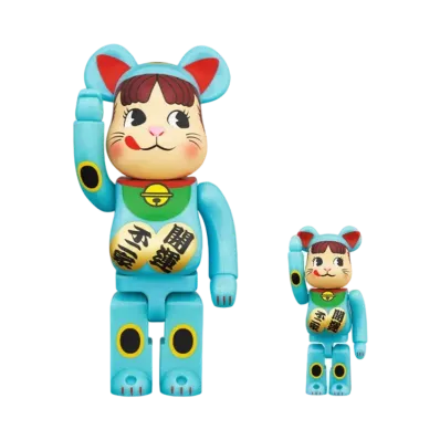 Bearbrick Maneki Neko Peko-chan Blue Glow 100% & 400%