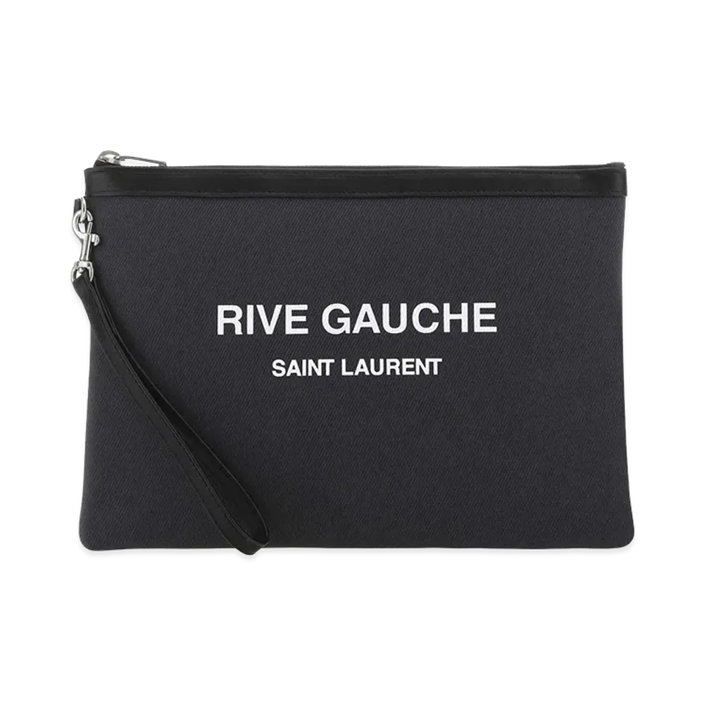 Saint Laurent Charcoal Canvas Rive Gauche Clutch "Grey"