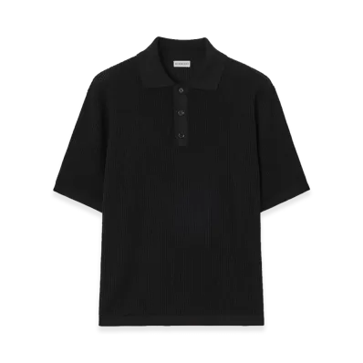 Burberry Check Trim Cotton Polo Shirt "Black"