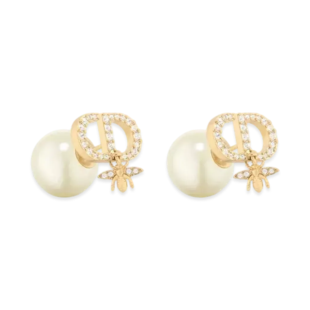 Dior Tribales Earrings Metal with Resin Pearls and Crystals "Gold/White/Silver"