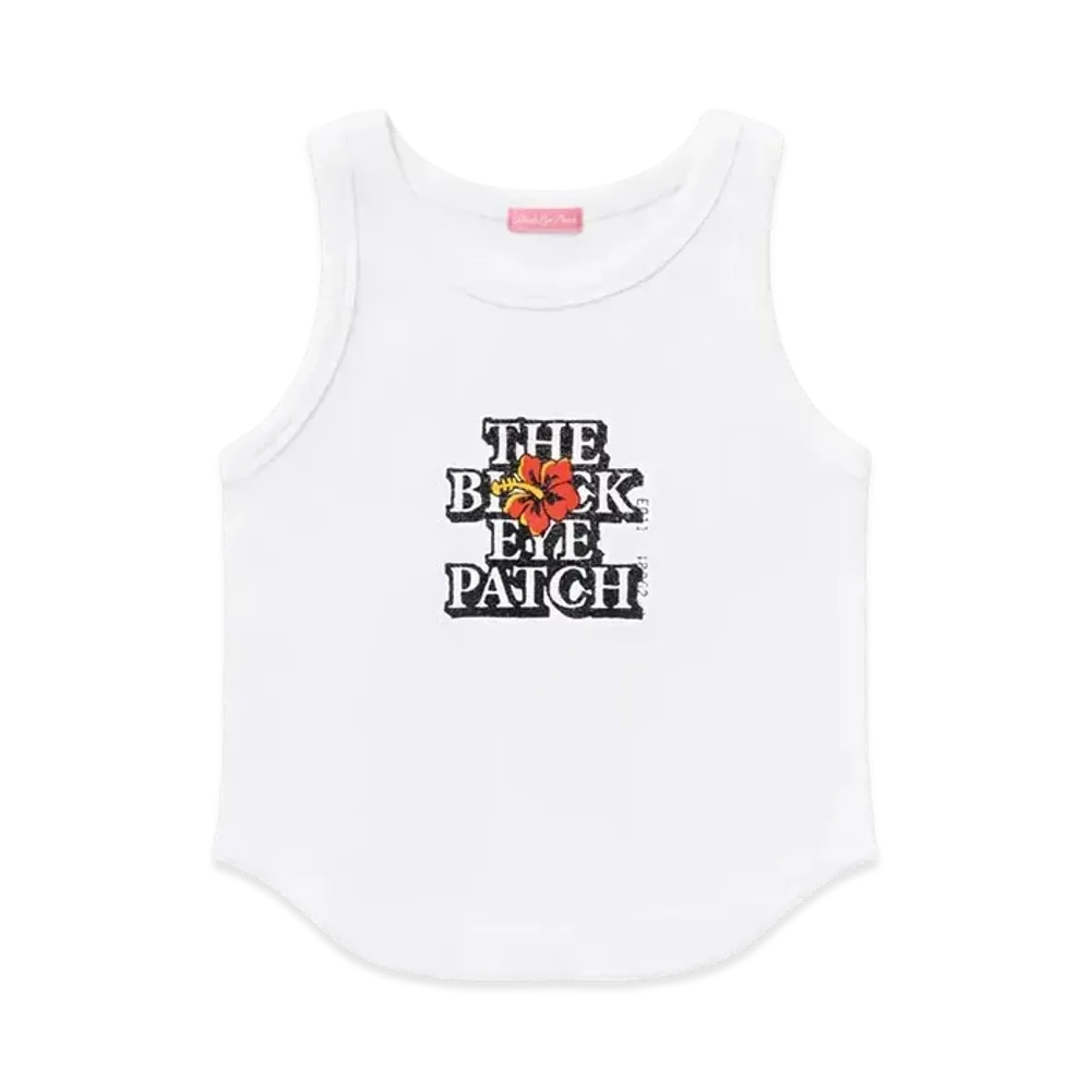 BlackEyePatch Hibiscus OG Label Cropped Tank "White"