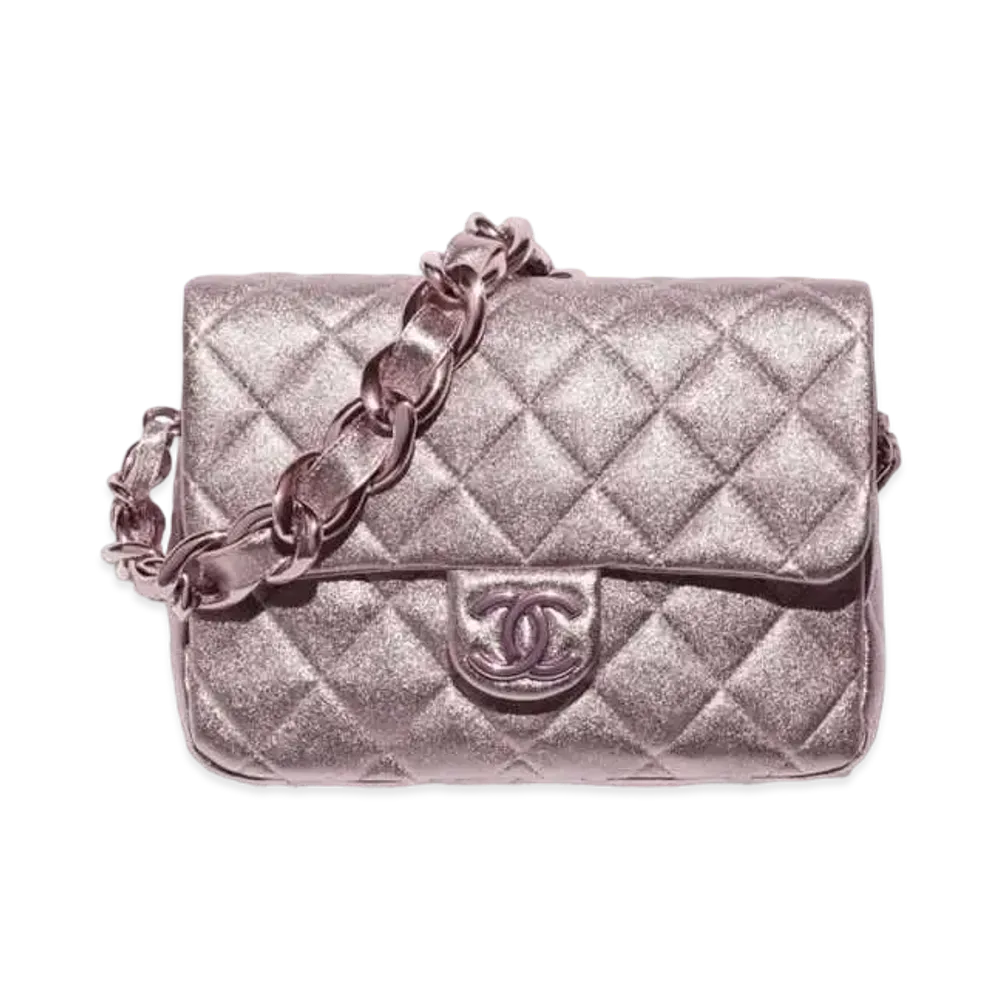 CHANEL Flap Bag Metallic Lambskin & Lacquered Metal "Pink"