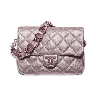 CHANEL Flap Bag Metallic Lambskin & Lacquered Metal "Pink"