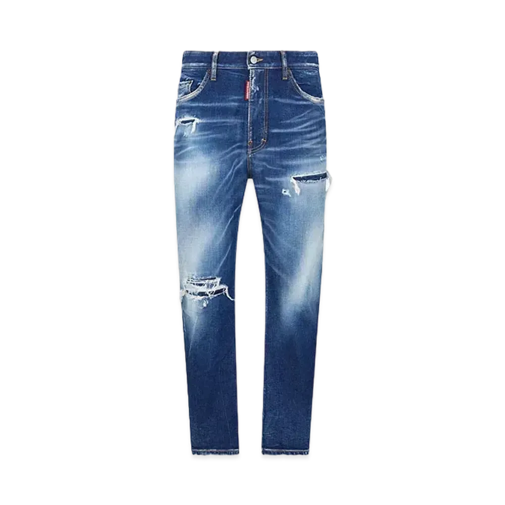 Dsquared2 Medium Ripped Knee Wash Boxer Bro Jeans "Navy"