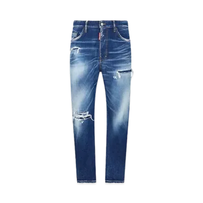 Dsquared2 Medium Ripped Knee Wash Boxer Bro Jeans "Navy"