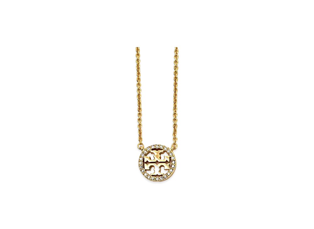 TORY BURCH Women's Miller Pave Logo Delicate Necklace "Tory Gold/Crystal"