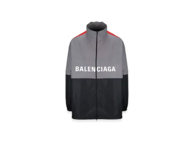 BALENCIAGA Two-Tone Logo Print Shell Jacket "Grey"