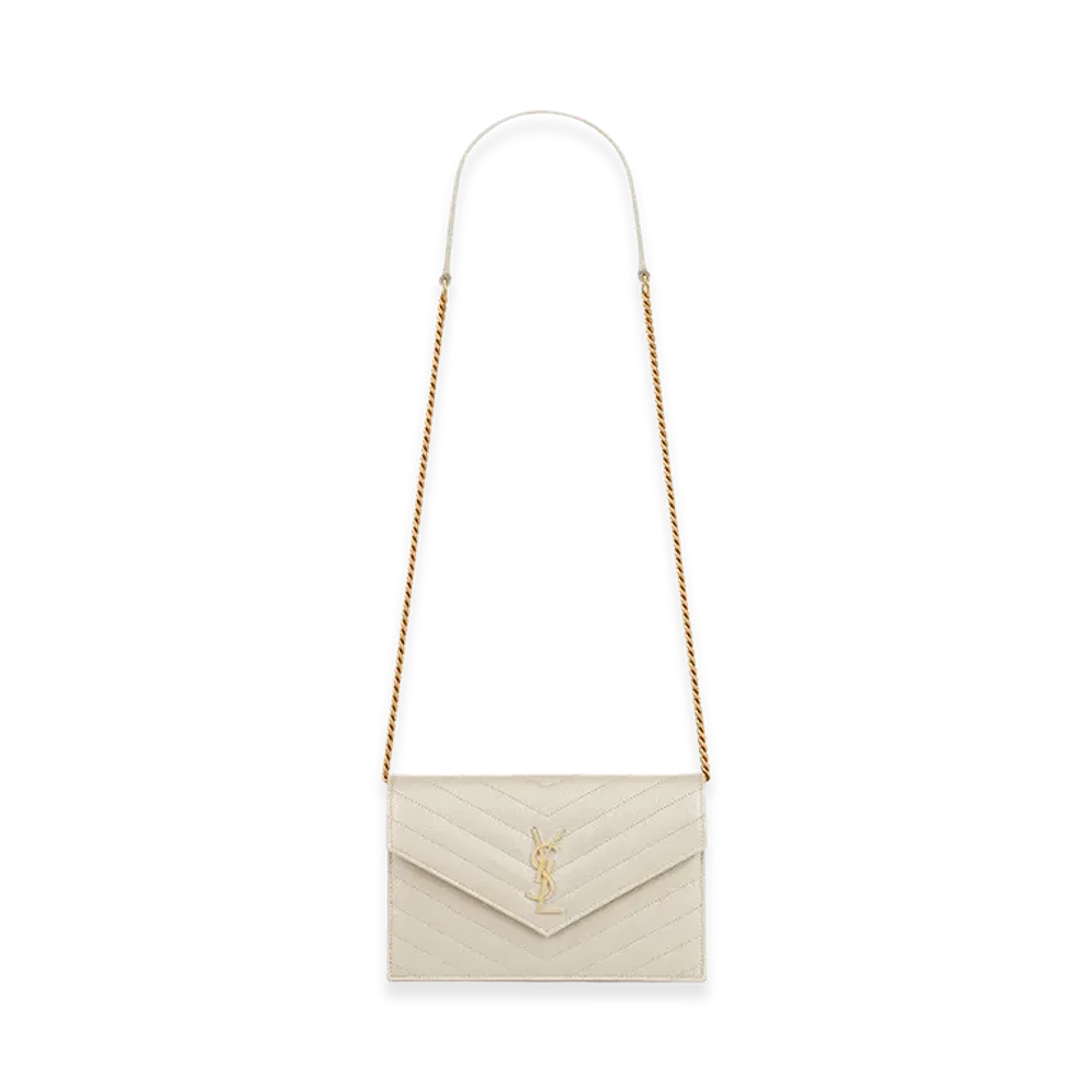 Saint Laurent Women's Chalk Leather Envelope Clutch "White"